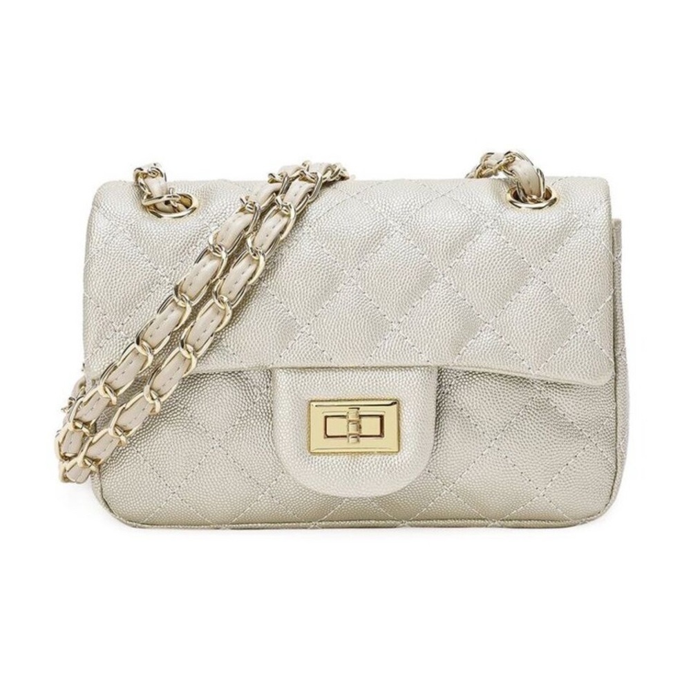 Tiffany & Fred Caviar Leather Quilted Chain Shoulder Bag - Gold NEW